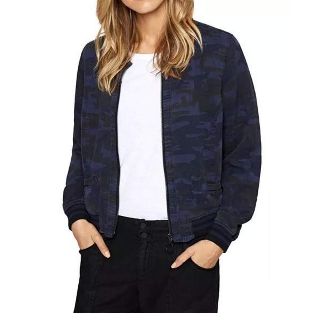 Sanctuary Women's Blue‎ Camouflage Camo  Bomber Jacket Zip Size Small